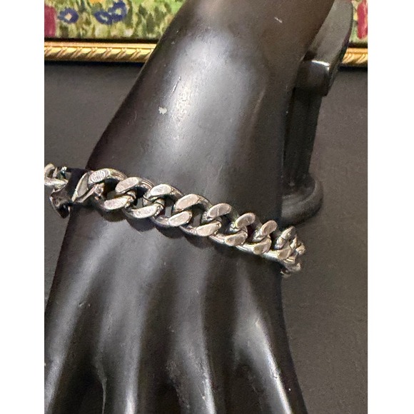 D Hallmark Curb Chain ID Bracelet Mens 7.25" Silver Gold Tone  Biker Link - Picture 2 of 8